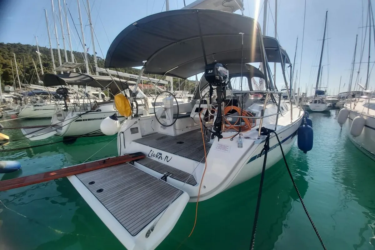 Exterior view of Livka IV, a Bavaria Cruiser 41 sailboat at Split, Croatia