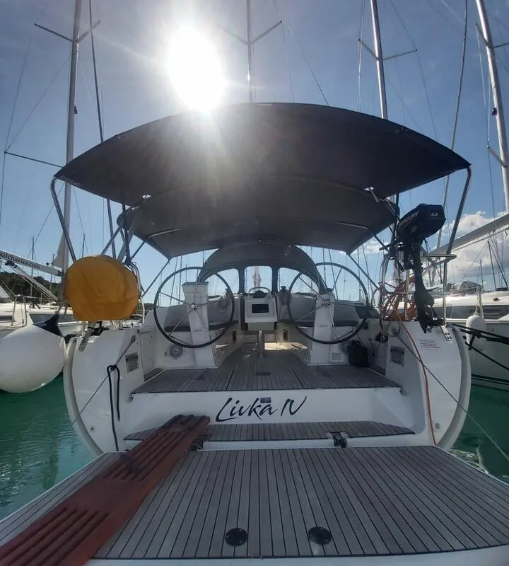 Exterior view of Livka IV, a Bavaria Cruiser 41 sailboat at Split, Croatia