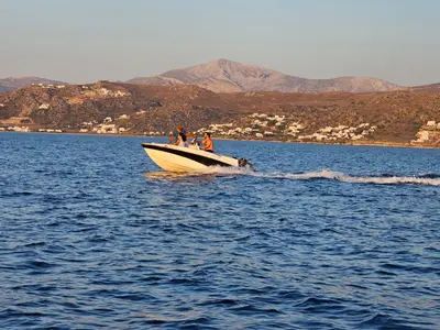 Milos V, a Compass 150 motorboat at Naxos, Greece