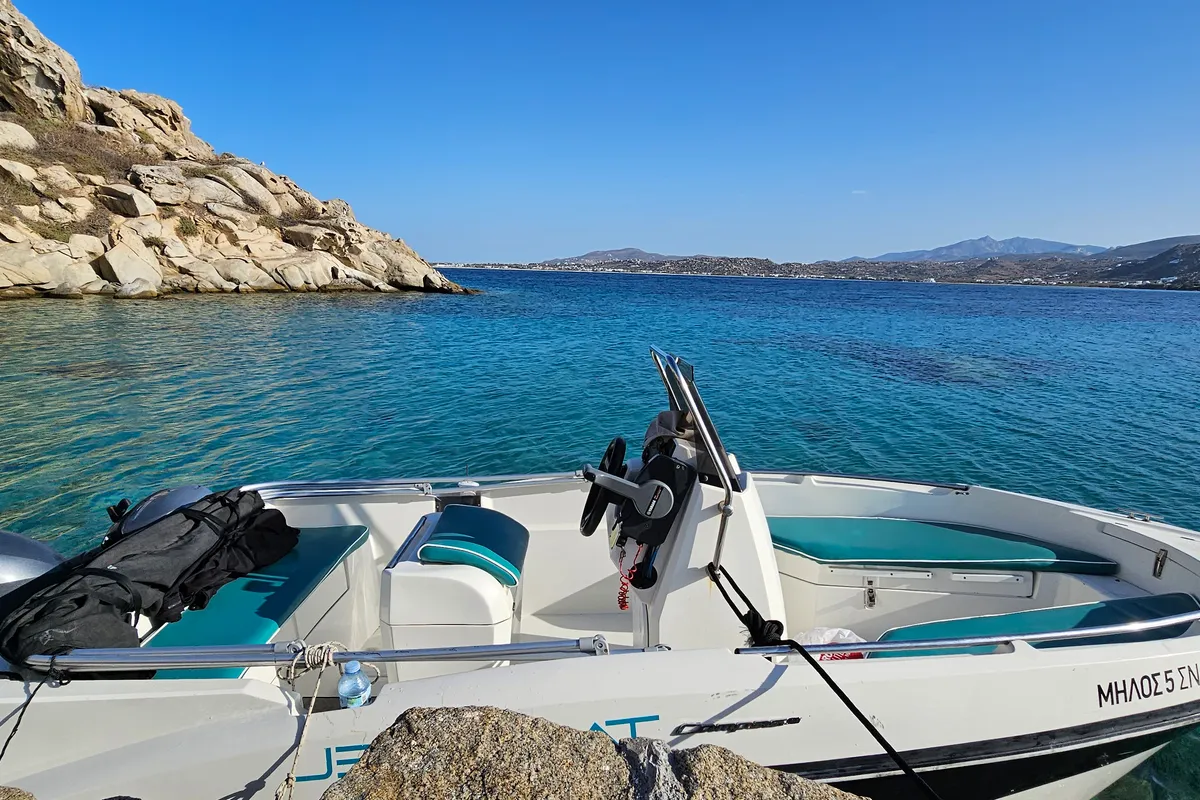 Milos V, a Compass 150 motorboat at Naxos, Greece