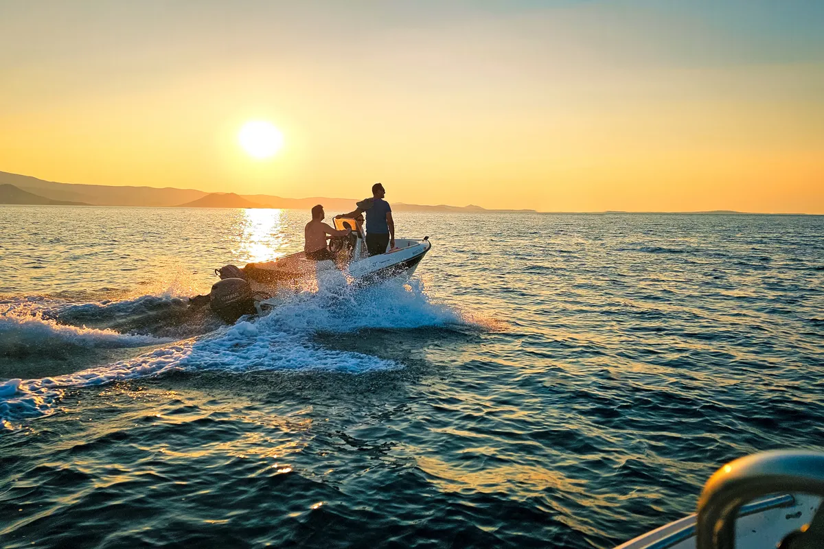 Milos V, a Compass 150 motorboat at Naxos, Greece