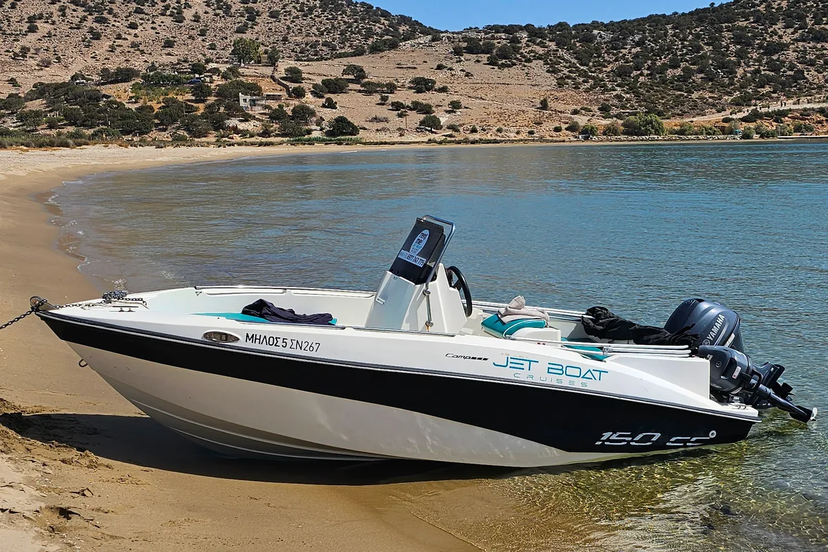 Milos V, a Compass 150 motorboat at Naxos, Greece