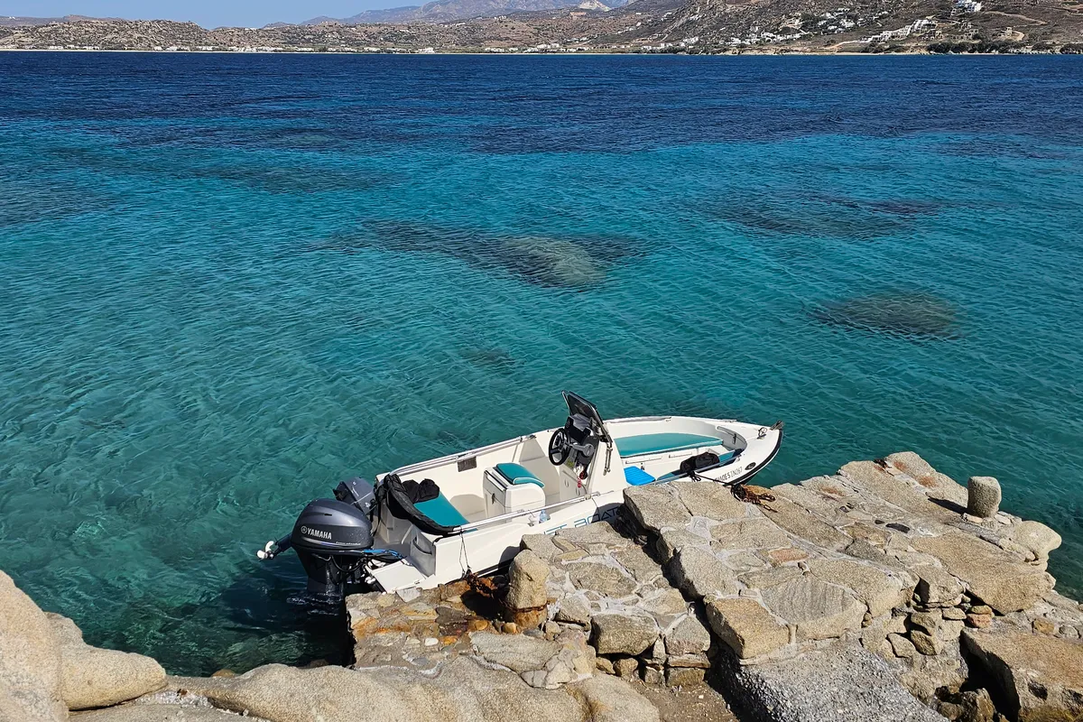 Milos V, a Compass 150 motorboat at Naxos, Greece