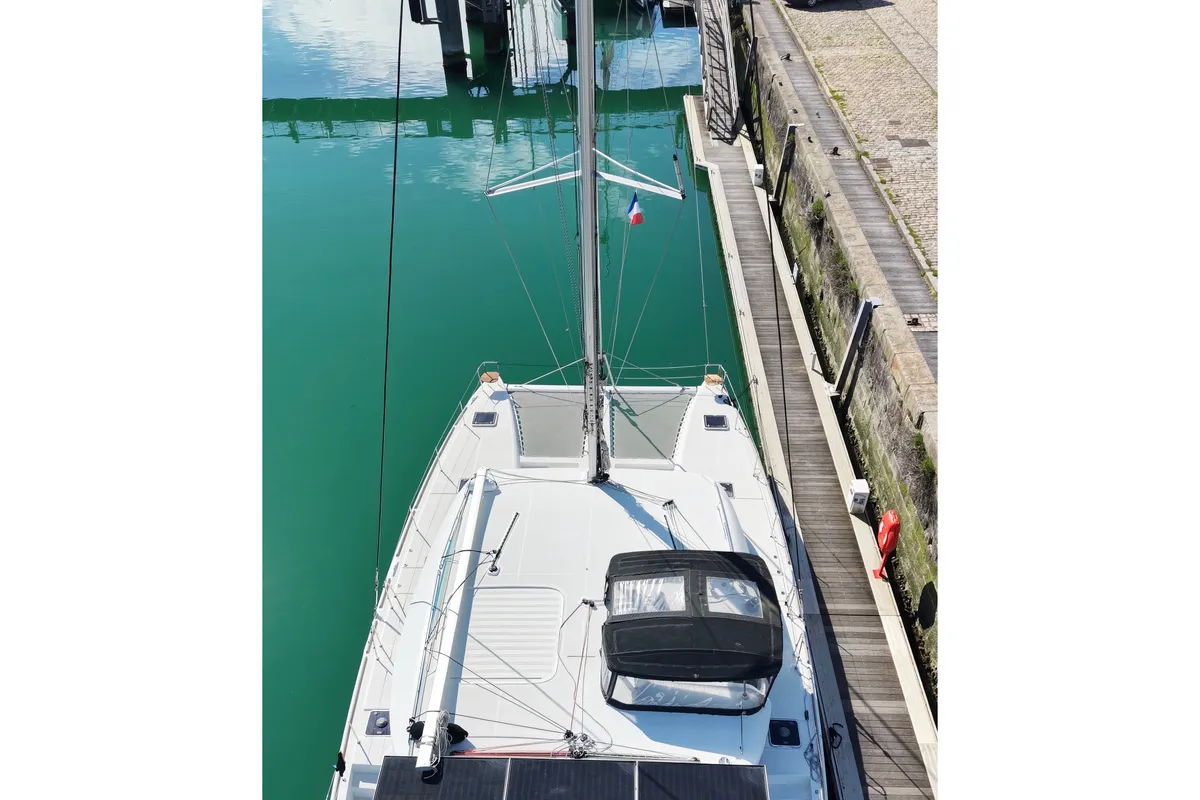 Morii, a Lagoon 450 Sport catamaran at Olbia, Italy