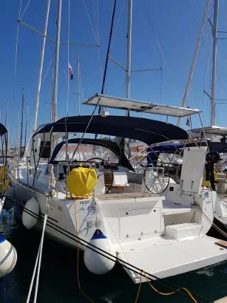 Cockpit of Ibis, a Dufour 460 GL sailboat at Grad Šibenik, Croatia