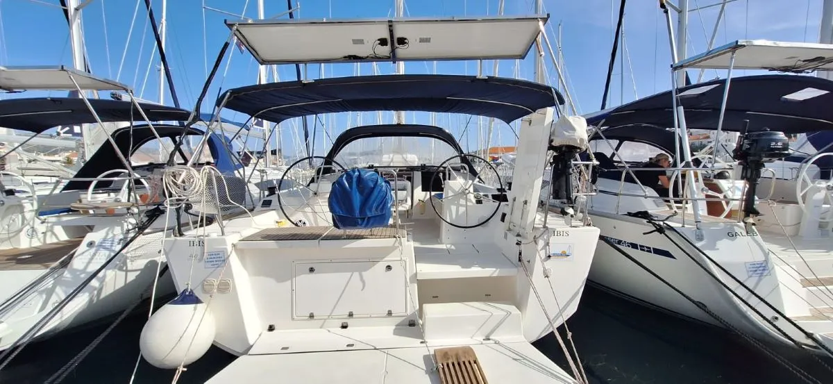 Cockpit of Ibis, a Dufour 460 GL sailboat at Grad Šibenik, Croatia