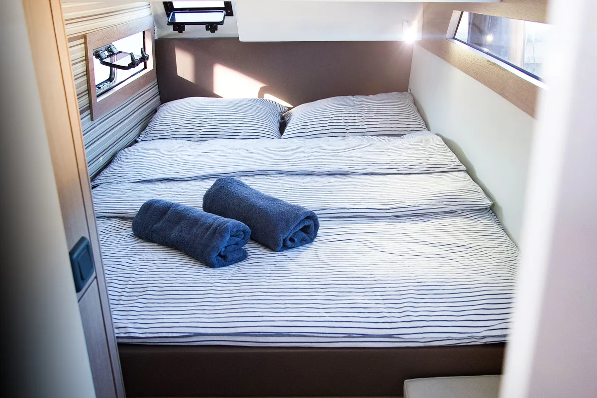 Cabin on Jumping Fitness, a Aventura 34 catamaran at Šibenik, Croatia