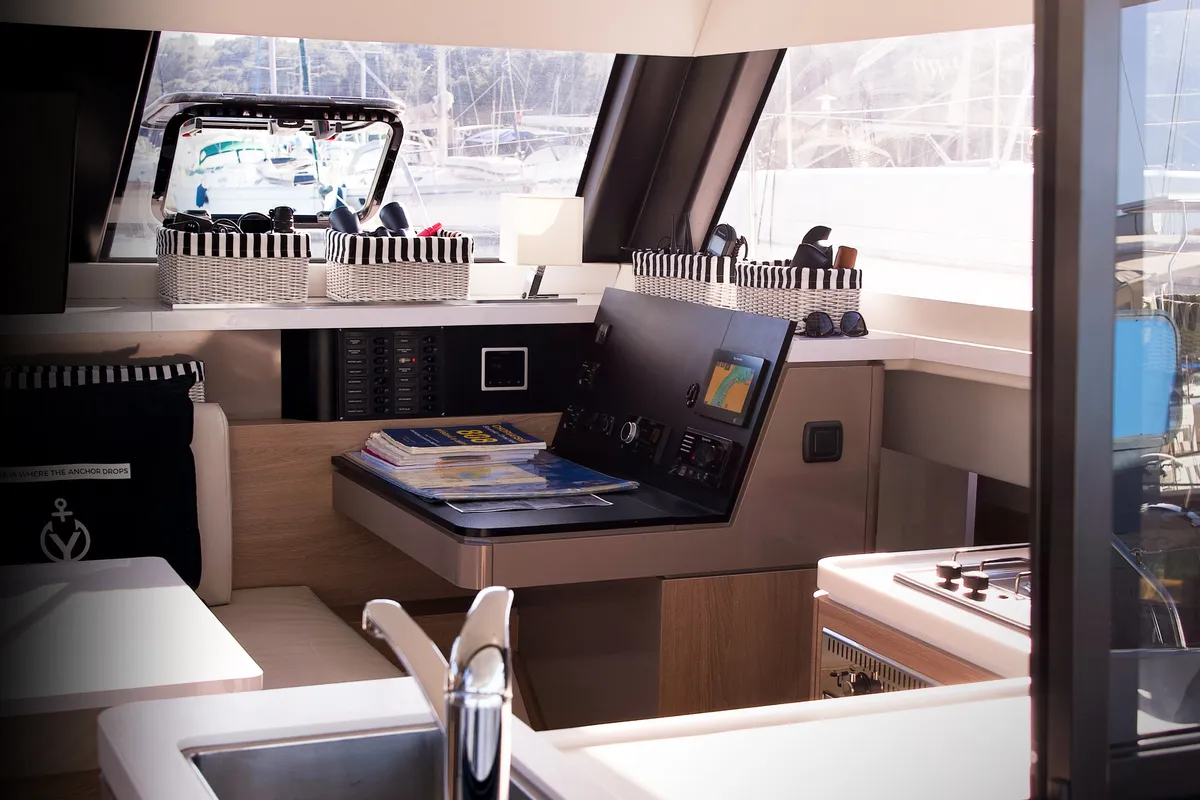 Galley of Jumping Fitness, a Aventura 34 catamaran at Šibenik, Croatia