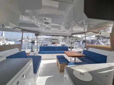 Deck of Dionike, a Lagoon 46 catamaran at Lavrion, Greece