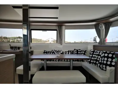 Salon of Dionike, a Lagoon 46 catamaran at Lavrion, Greece