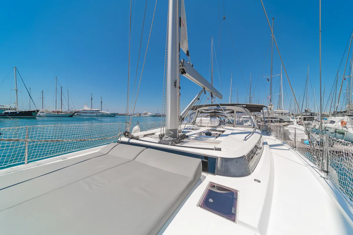 Deck of Seacret, a Bavaria C57 sailboat at Athens, Greece
