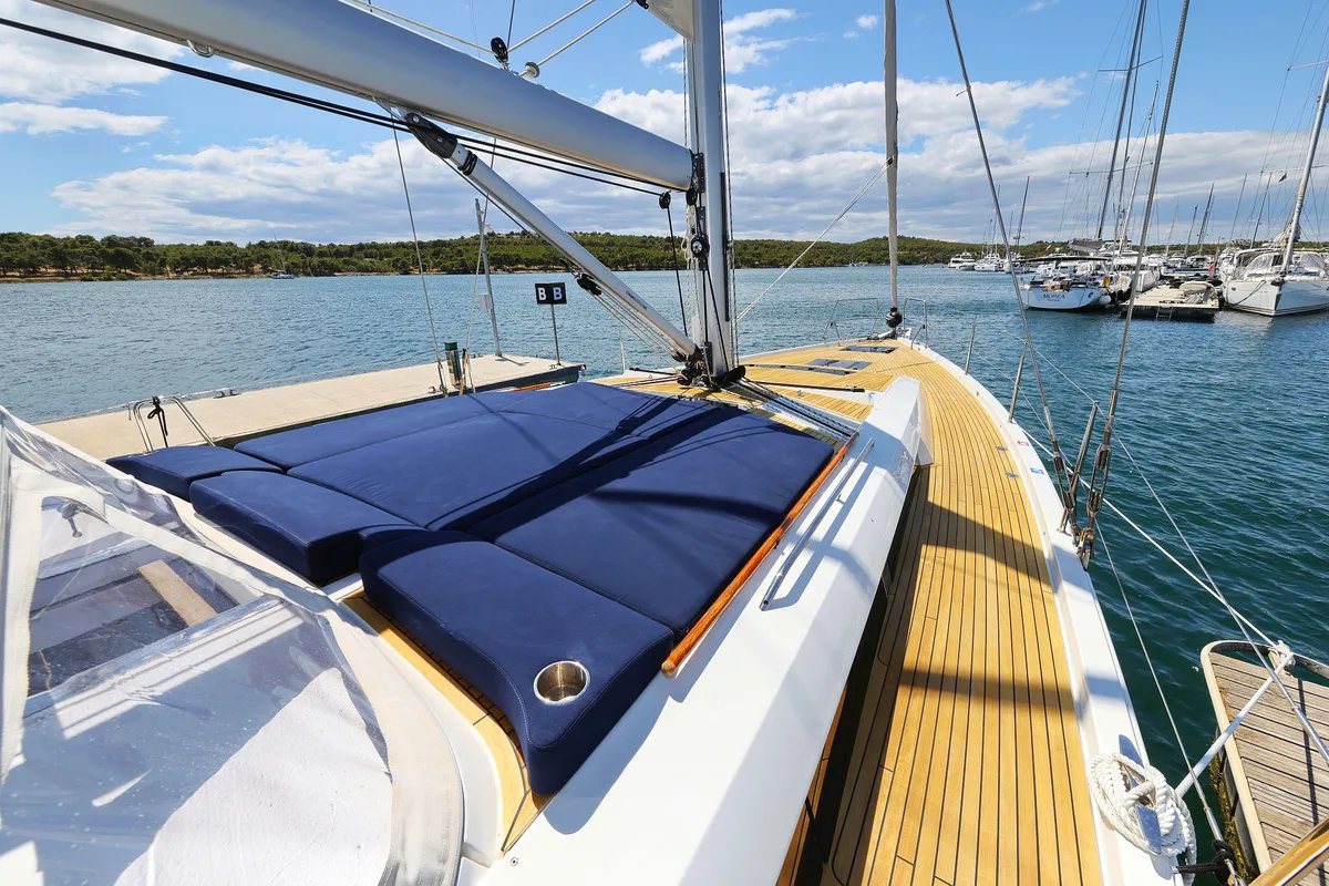 Deck of Ocean Phoenix, a Hanse 510 sailboat at Grad Šibenik, Croatia