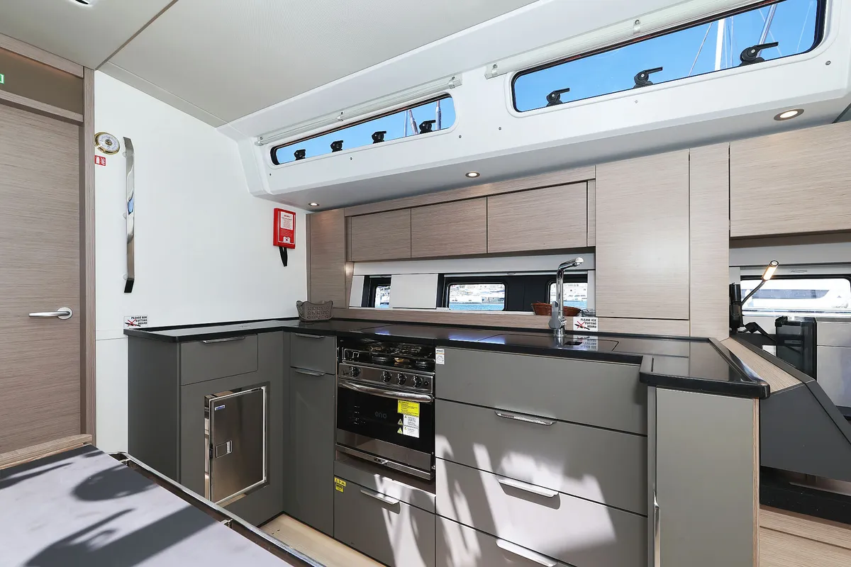 Galley of Ocean Phoenix, a Hanse 510 sailboat at Grad Šibenik, Croatia