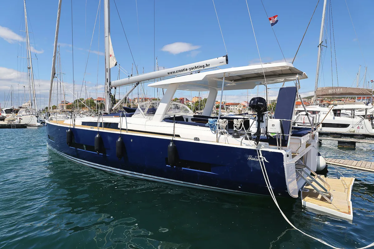 Exterior view of Ocean Phoenix, a Hanse 510 sailboat at Grad Šibenik, Croatia