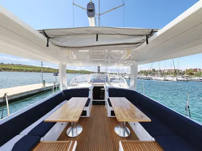 Deck of Ocean Phoenix, a Hanse 510 sailboat at Grad Šibenik, Croatia