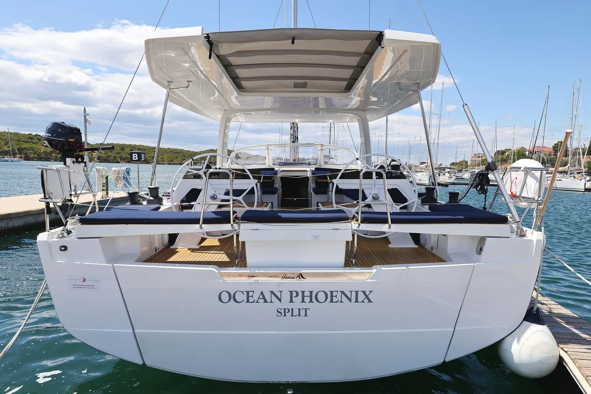 Exterior view of Ocean Phoenix, a Hanse 510 sailboat at Grad Šibenik, Croatia