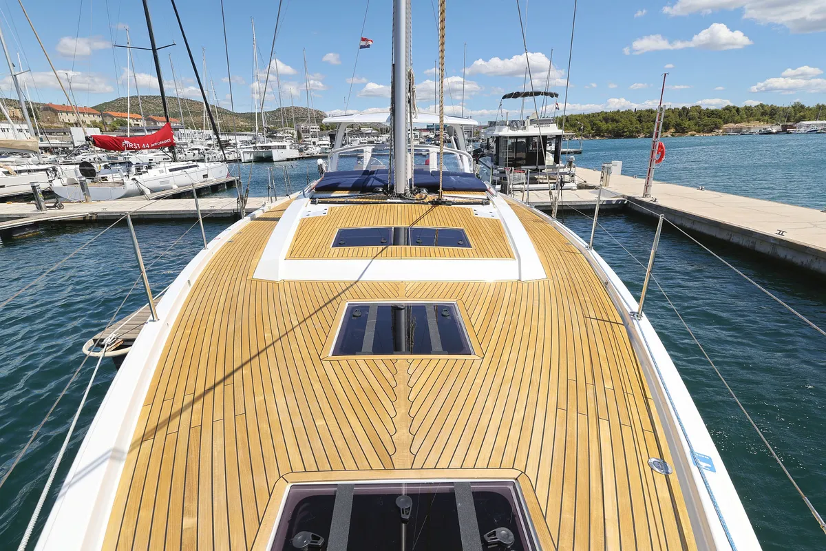 Deck of Ocean Phoenix, a Hanse 510 sailboat at Grad Šibenik, Croatia