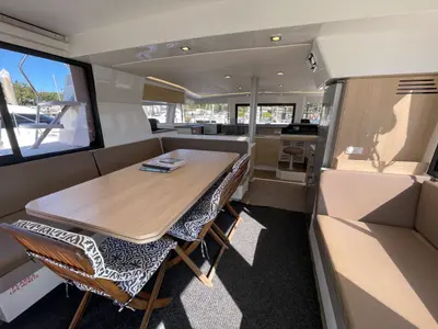 Salon of NAMASTE_DB, a Bali 4.1 catamaran at Airlie Beach, Australia