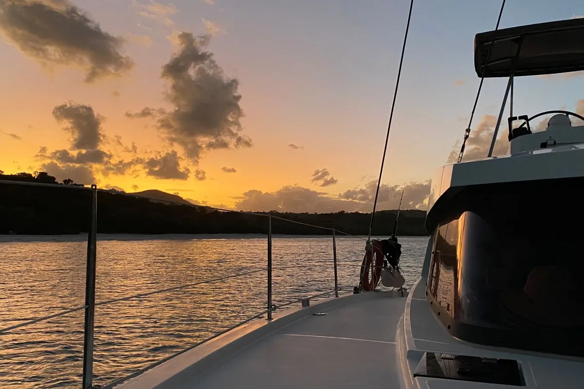 Exterior view of NAMASTE_DB, a Bali 4.1 catamaran at Airlie Beach, Australia