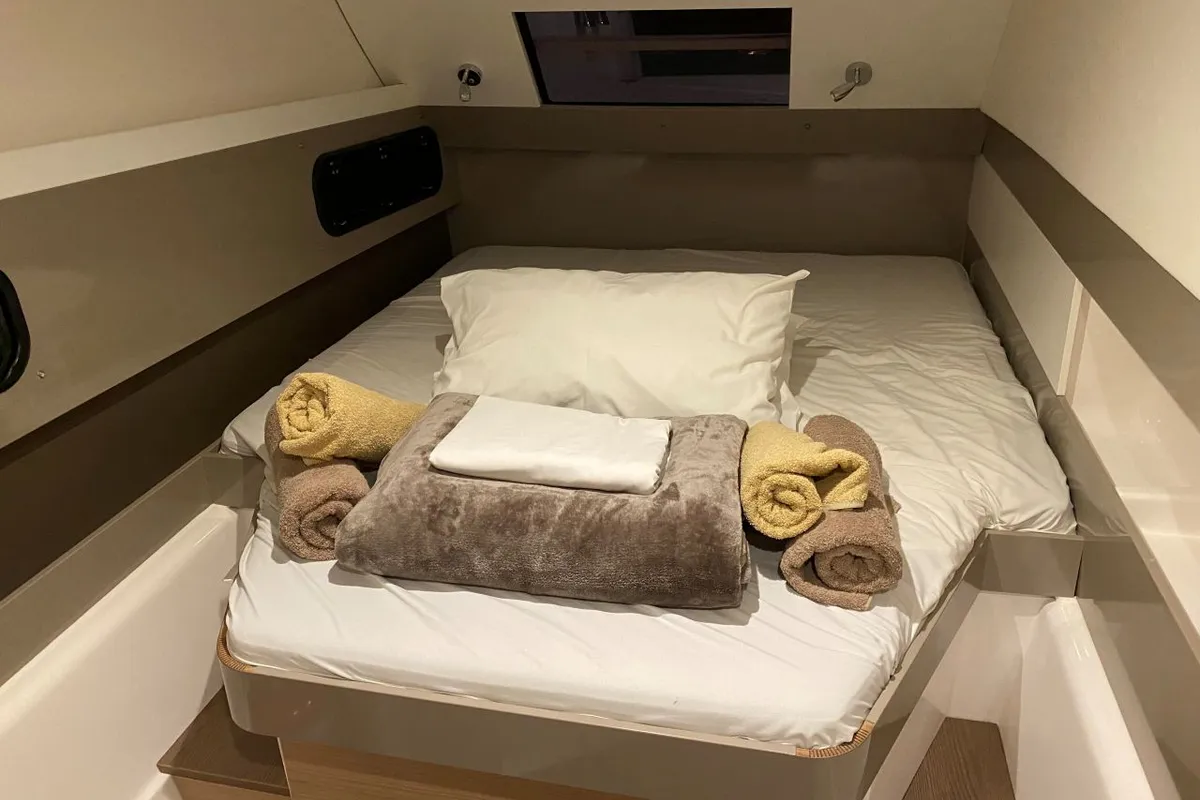 Cabin on NAMASTE_DB, a Bali 4.1 catamaran at Airlie Beach, Australia