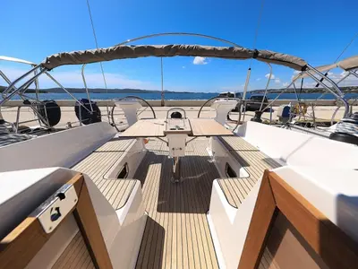 Deck of Hana, a Bavaria Cruiser 46 Style sailboat at Biograd na Moru, Croatia