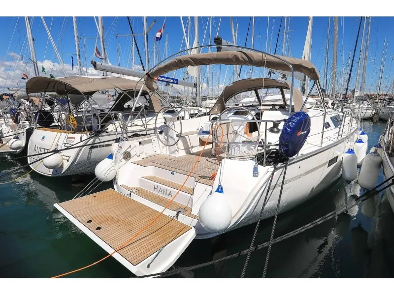 Exterior view of Hana, a Bavaria Cruiser 46 Style sailboat at Biograd na Moru, Croatia