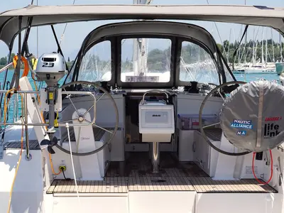 Cockpit of Eleni, a Bavaria C38 sailboat at Municipal Unit of Lefkada, Greece