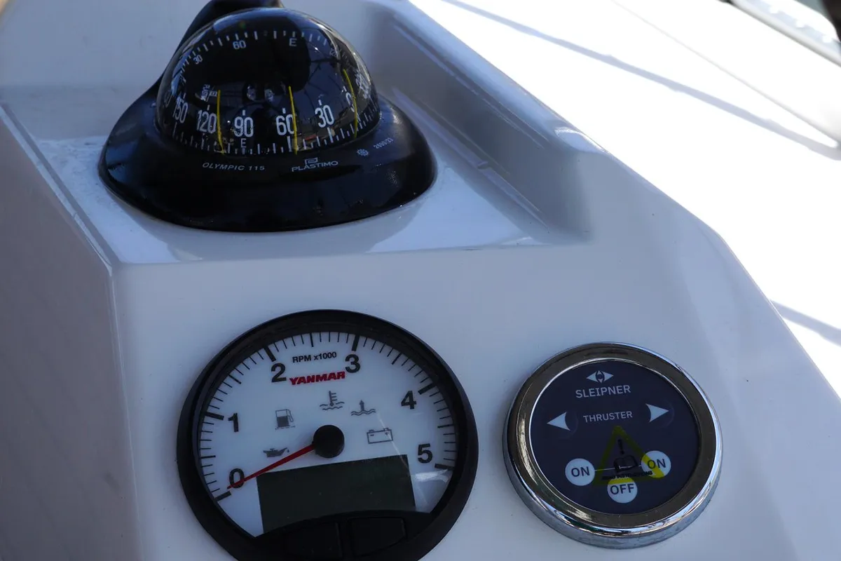 Cockpit of Eleni, a Bavaria C38 sailboat at Municipal Unit of Lefkada, Greece