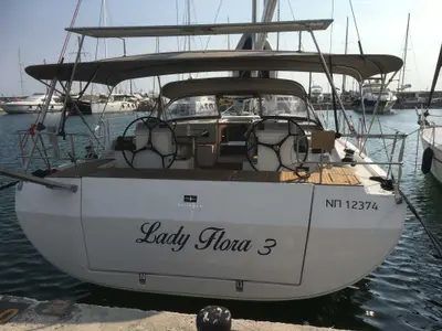 Cockpit of Lady Flora 3, a Bavaria C50 sailboat at Ellomenos, Greece