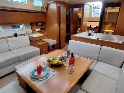 Salon of Lady Flora 3, a Bavaria C50 sailboat at Ellomenos, Greece