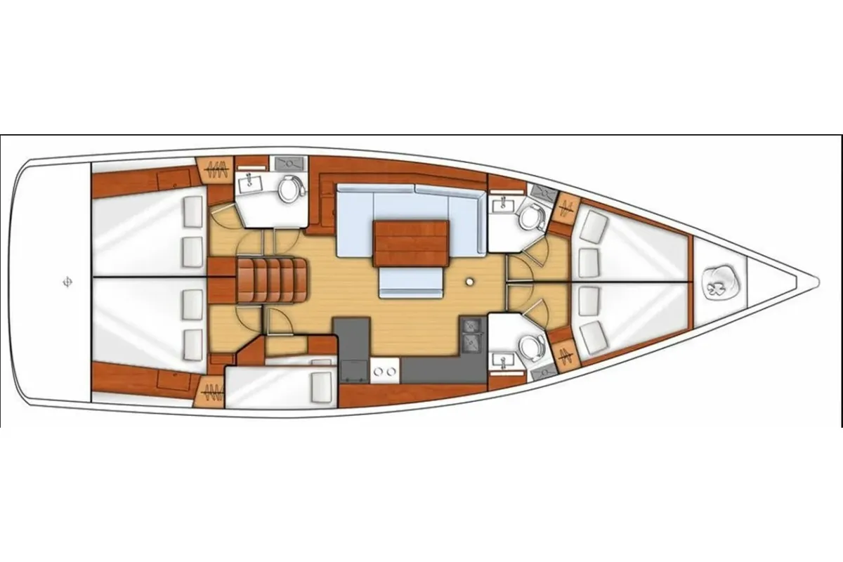 Floor plan of AF-O48S, a Beneteau Oceanis 48 sailboat at Athens, Greece