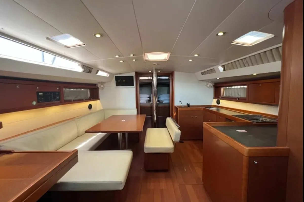 Salon of AF-O48S, a Beneteau Oceanis 48 sailboat at Athens, Greece