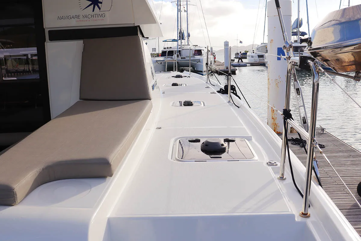 Deck of Odyssey_X, a Lagoon 42 catamaran at Road Town, British Virgin Islands