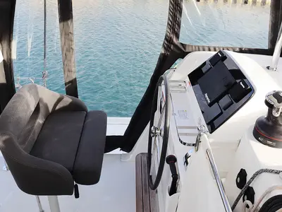 Cockpit of Odyssey_X, a Lagoon 42 catamaran at Road Town, British Virgin Islands