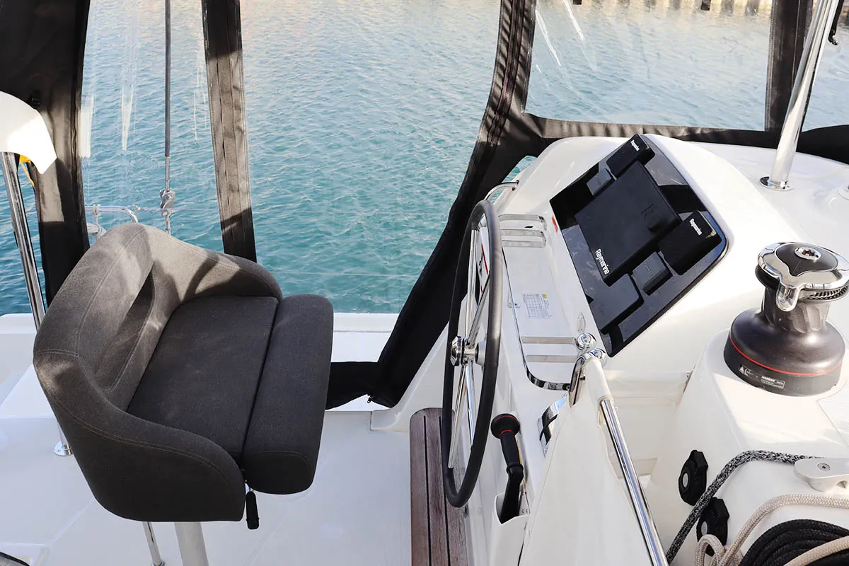 Cockpit of Odyssey_X, a Lagoon 42 catamaran at Road Town, British Virgin Islands