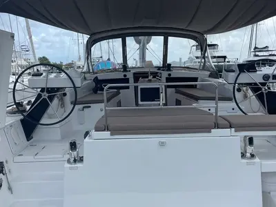 Cockpit of Knot Online, a Dufour 470 sailboat at Road Town, British Virgin Islands