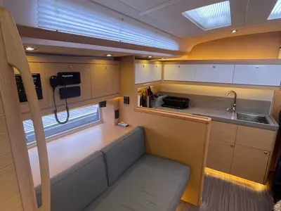 Salon of Knot Online, a Dufour 470 sailboat at Road Town, British Virgin Islands