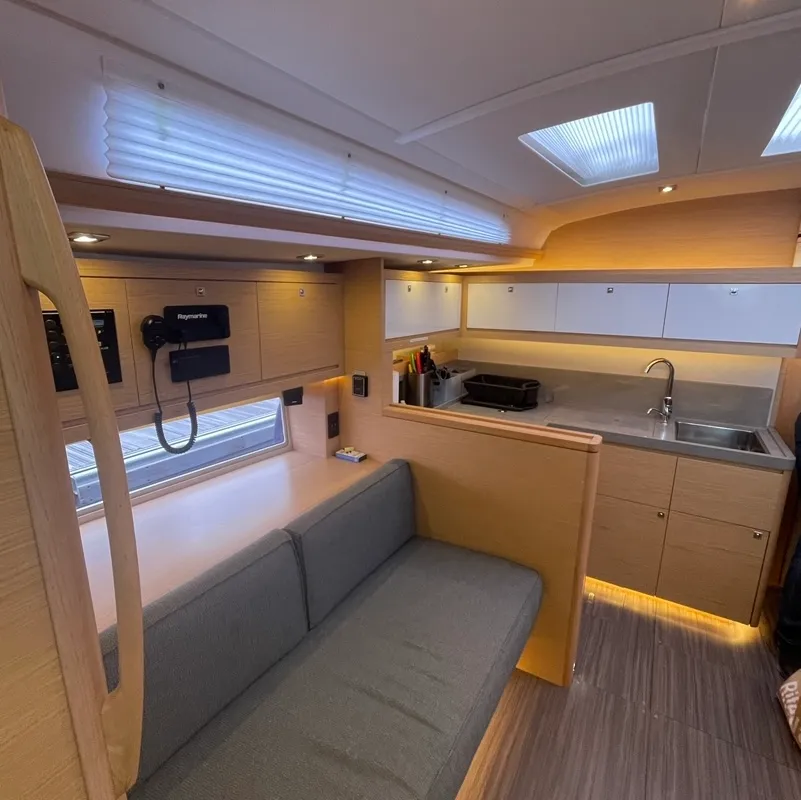 Salon of Knot Online, a Dufour 470 sailboat at Road Town, British Virgin Islands
