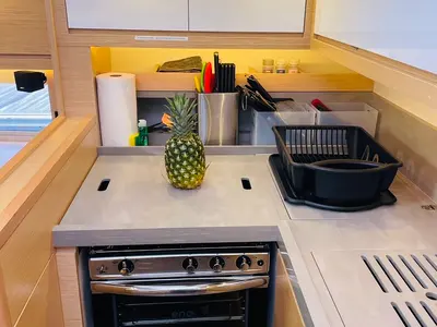 Galley of Knot Online, a Dufour 470 sailboat at Road Town, British Virgin Islands