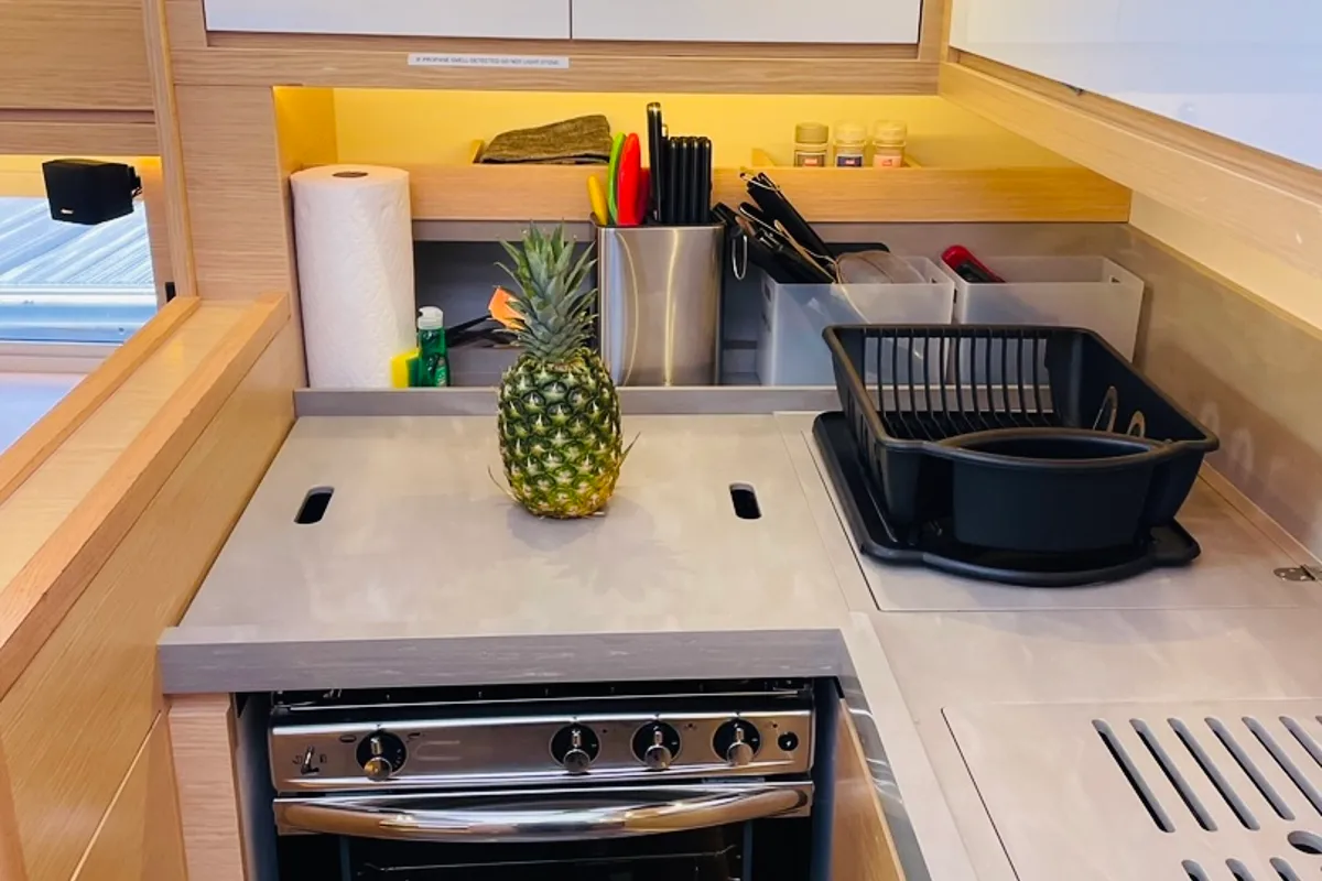 Galley of Knot Online, a Dufour 470 sailboat at Road Town, British Virgin Islands