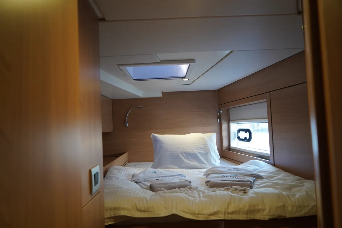 Cabin on Amelia, a Bali 4.6 catamaran at Fethiye, Turkey