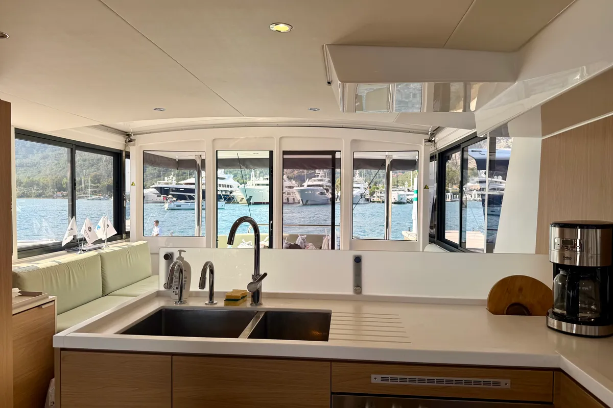 Galley of Amelia, a Bali 4.6 catamaran at Fethiye, Turkey