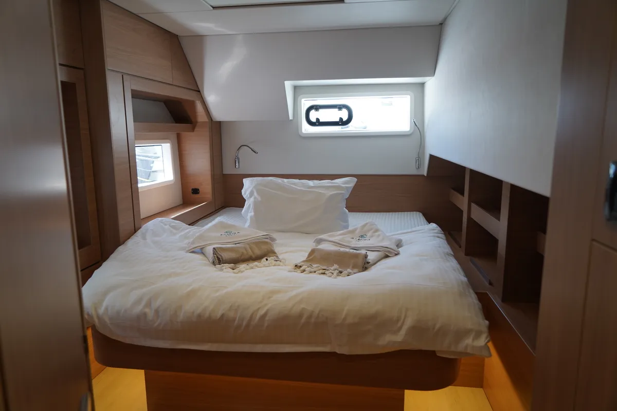 Cabin on Amelia, a Bali 4.6 catamaran at Fethiye, Turkey