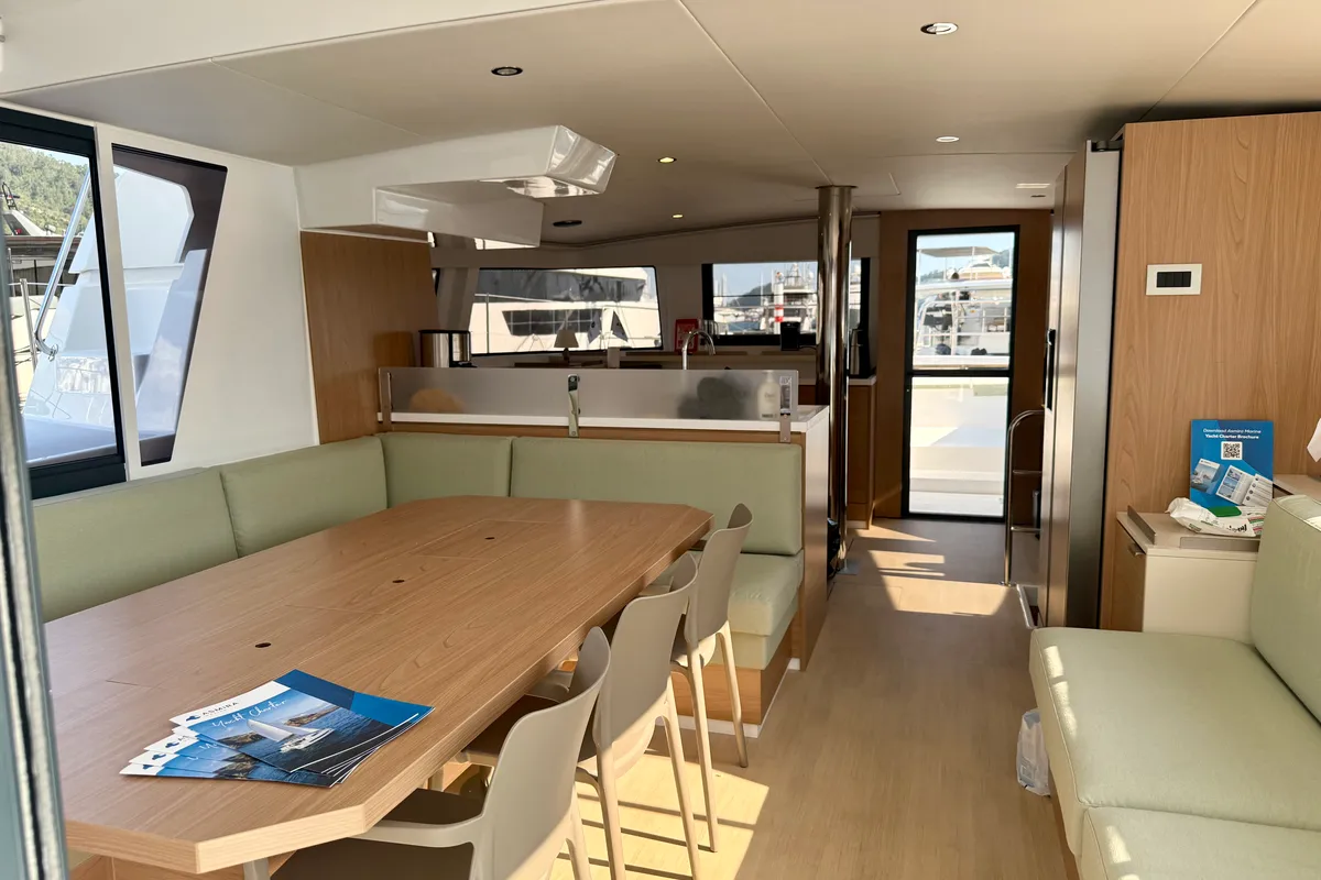 Salon of Amelia, a Bali 4.6 catamaran at Fethiye, Turkey