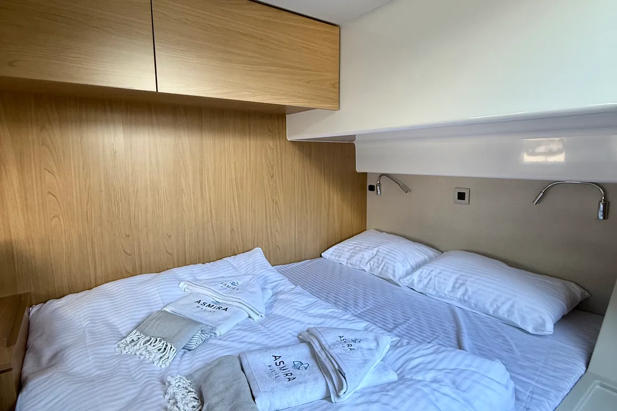 Cabin on Amelia, a Bali 4.6 catamaran at Fethiye, Turkey