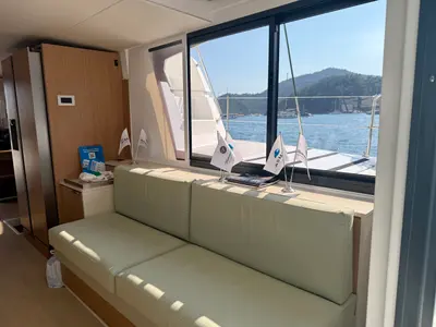 Salon of Amelia, a Bali 4.6 catamaran at Fethiye, Turkey