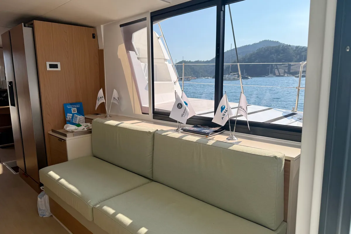 Salon of Amelia, a Bali 4.6 catamaran at Fethiye, Turkey