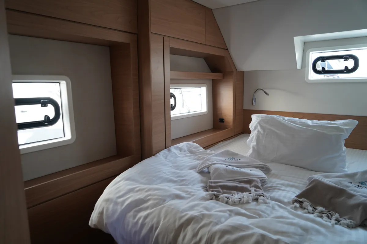 Cabin on Amelia, a Bali 4.6 catamaran at Fethiye, Turkey