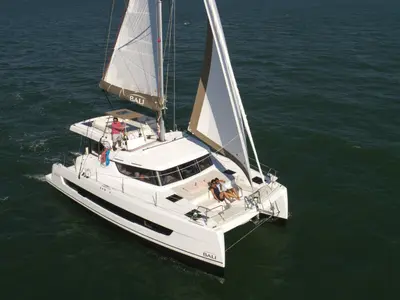 Exterior view of Baby Shark, a Bali Catspace catamaran at Punat, Croatia