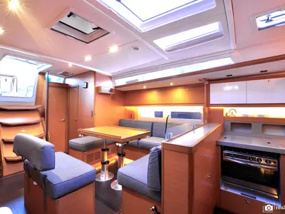 Salon of Thea, a Dufour 530 sailboat at Castellammare di Stabia, Italy